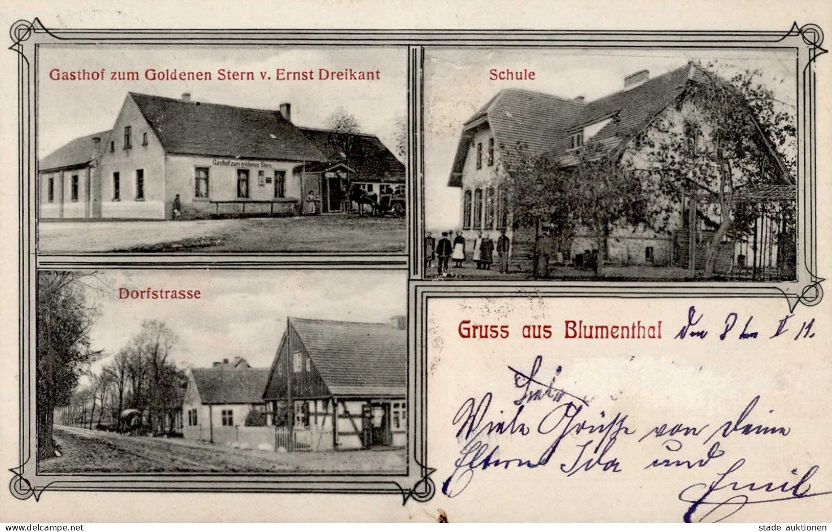 Blumenthal (o-1261) Gasthaus Zum Goldenen Stern E. Dreikant Schule 1911 I-II (VS Fleckig, Abschürfungen) - Other & Unclassified