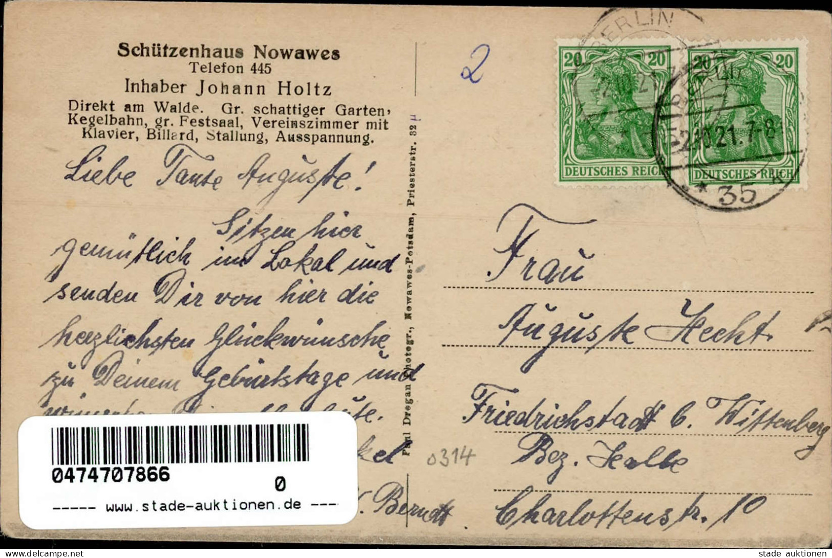 Nowawes (o-1500) Schützenhaus 1921 I-II - Other & Unclassified