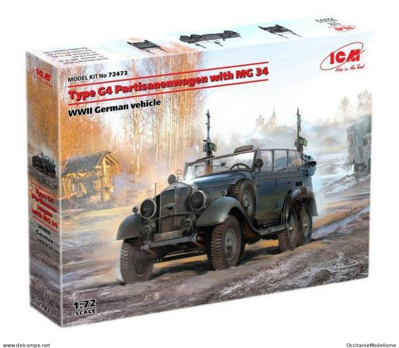 ICM - MERCEDES-BENZ TYPE G4 Partisanenwagen MG34 WWII Maquette Kit Plastique Réf. 72473 Neuf NBO 1/72 - Véhicules Militaires