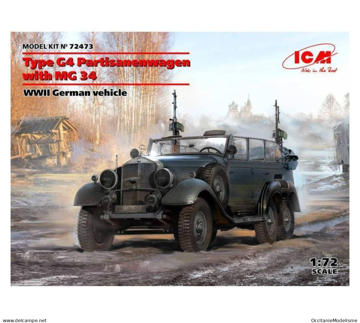 ICM - MERCEDES-BENZ TYPE G4 Partisanenwagen MG34 WWII Maquette Kit Plastique Réf. 72473 Neuf NBO 1/72 - Véhicules Militaires