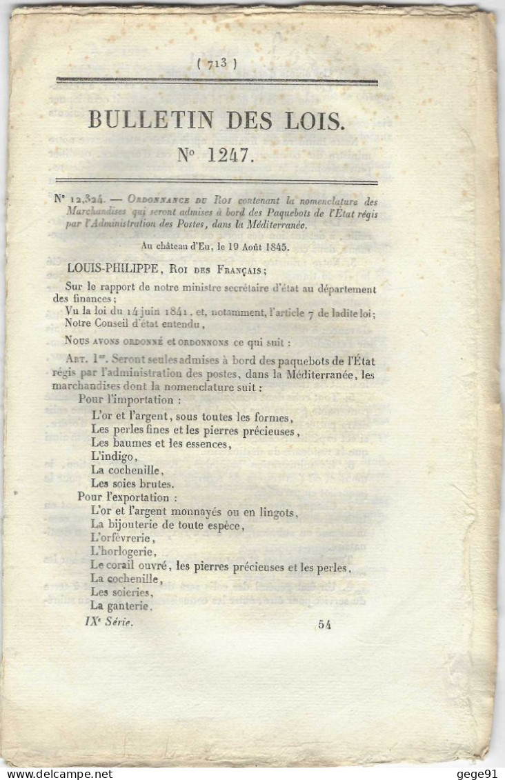 Bulletin Des Lois 1247 _ 1845 - Voir Le Descriptif Pour Le Contenu - Décrets & Lois