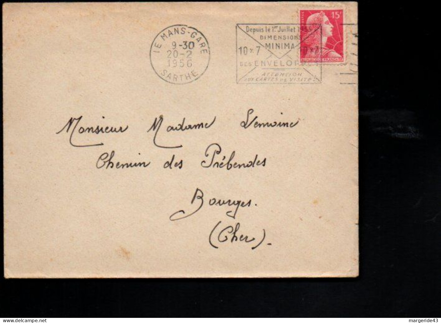 OBLITERATION MECANIQUE DIMENSION DES ENVELOPPES LE MANS GARE 1956 - Maschinenstempel (Sonstige)