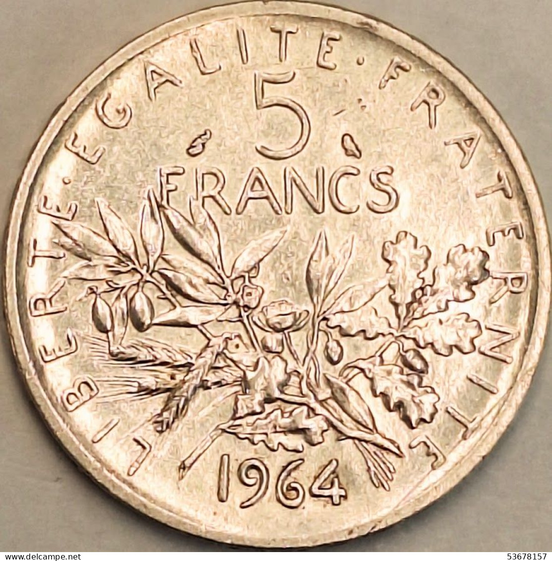 France - 5 Francs 1964, KM# 926, Silver (#4333) - 5 Francs