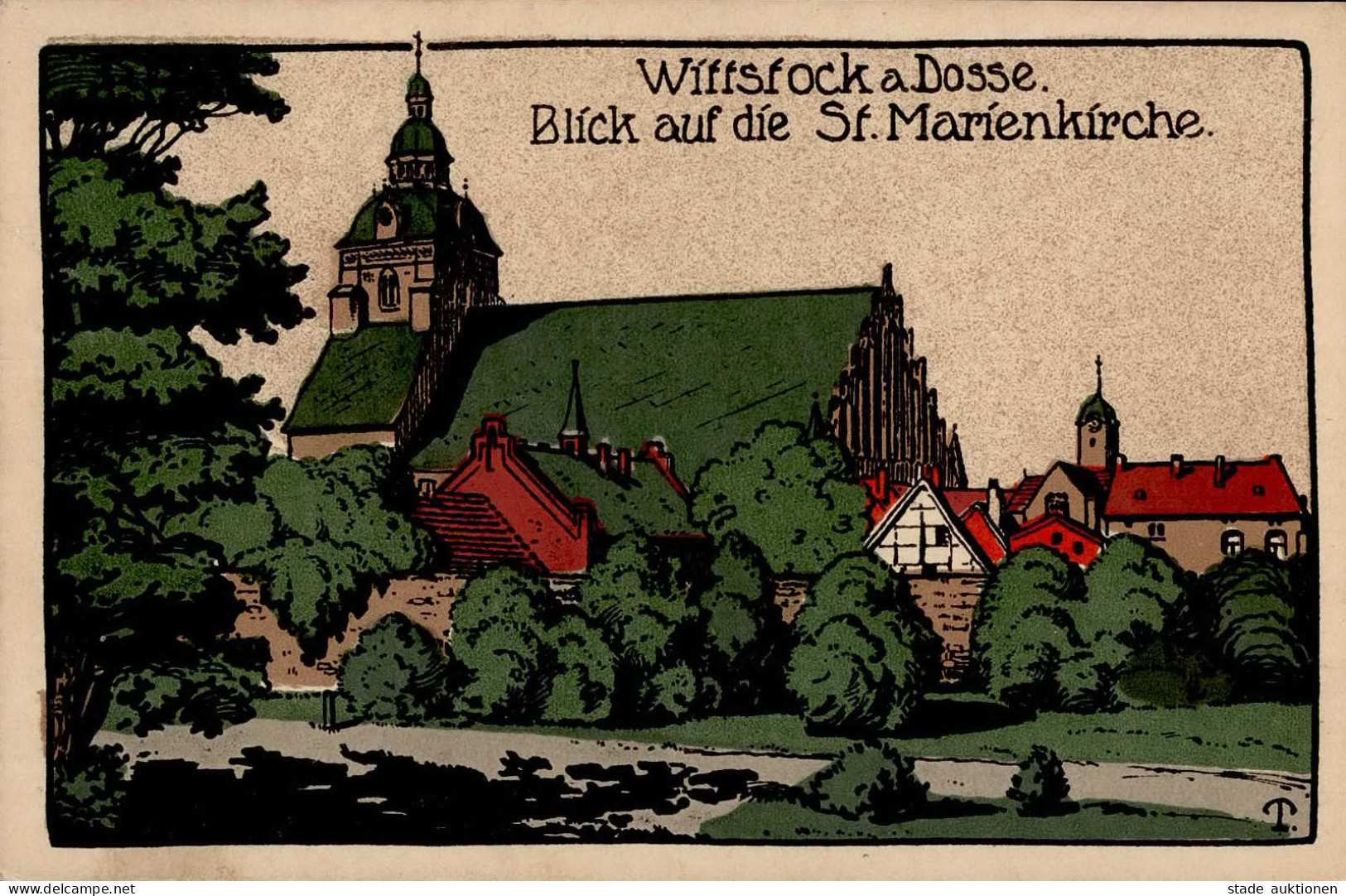 Wittstock (o-1930) Künstlersteindruck Blick Auf Die Marienkirche I- - Autres & Non Classés