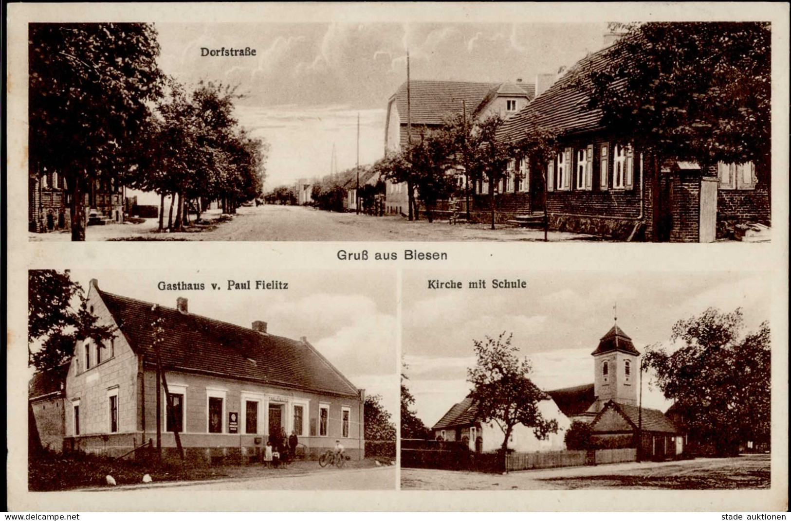 Biesen (o-1951) Gasthaus Fielitz, Paul Kirche Mit Schule 1934 I-II - Other & Unclassified