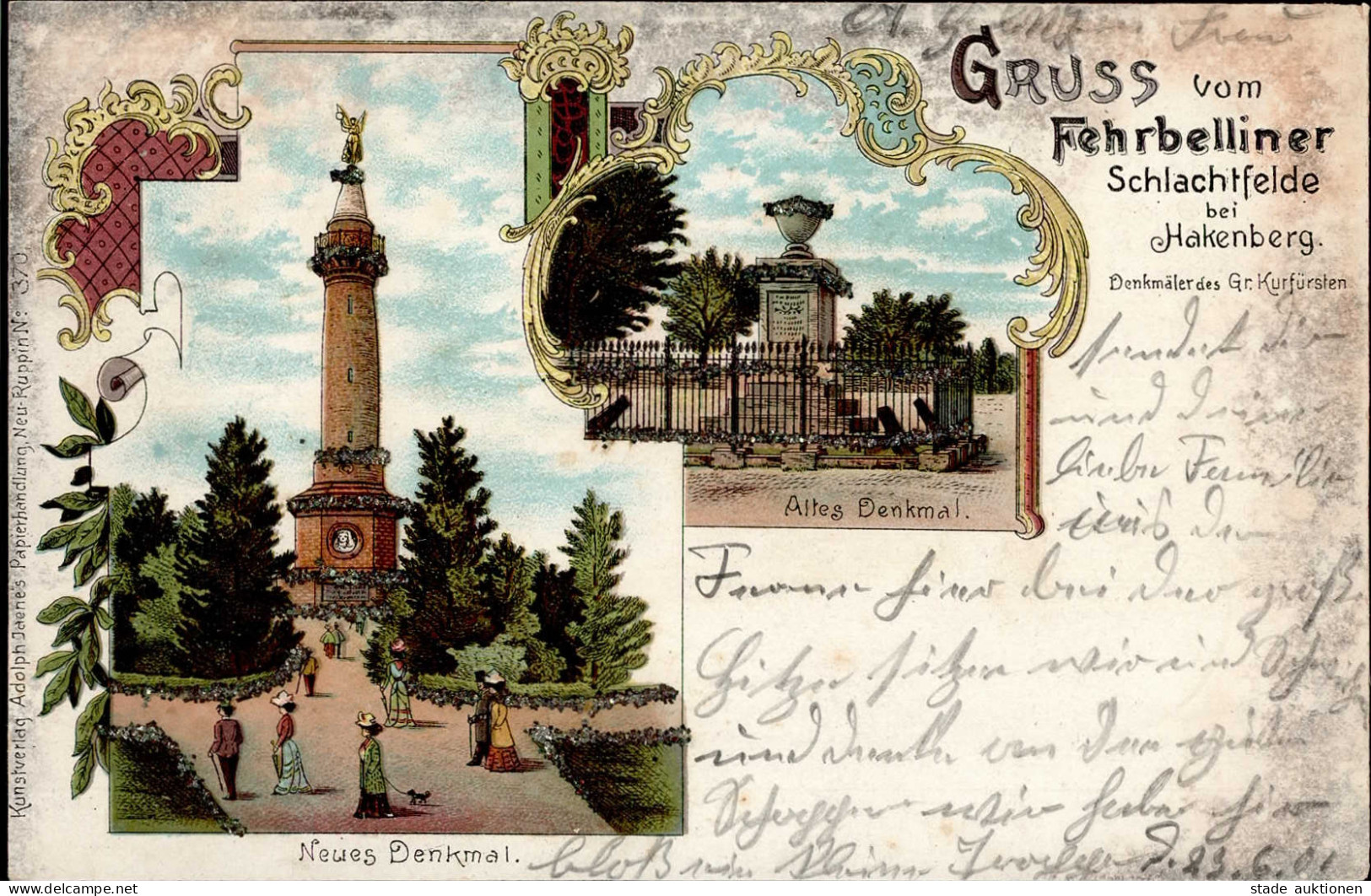 Fehrbellin (o-1950) Altes Und Neues Denkmal 1901 II (Marke Entfernt) - Other & Unclassified