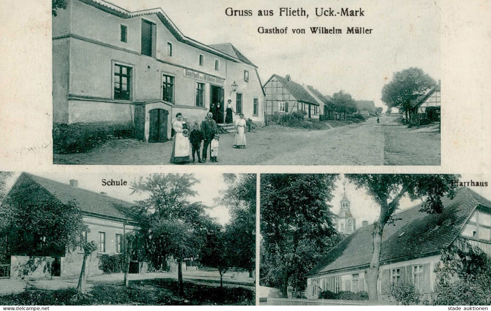 Flieth (o-2091) Gasthof Müller, Wilhelm Schule Pfarrhaus 1911 I-II - Other & Unclassified