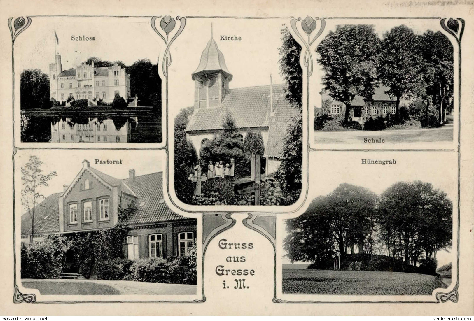 Gresse (o-2831) Schloss Kirche Pastorat Schule 1911 I-II - Other & Unclassified