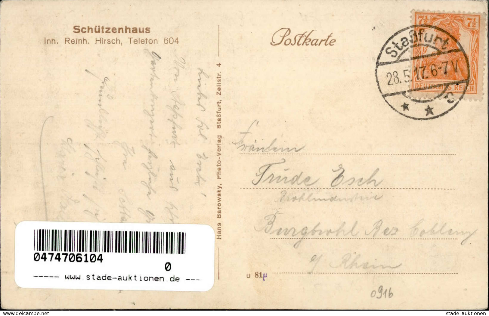 Stassfurt (o-3250) Schützenhaus 1917 I- - Andere & Zonder Classificatie