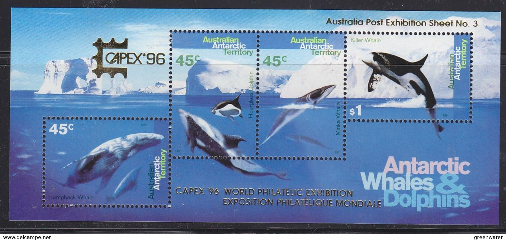 AAT 1996 Whales & Dolphins M/s Overprinted "Capex" ** Mnh (59654) ROCK BOTTOM - Ungebraucht