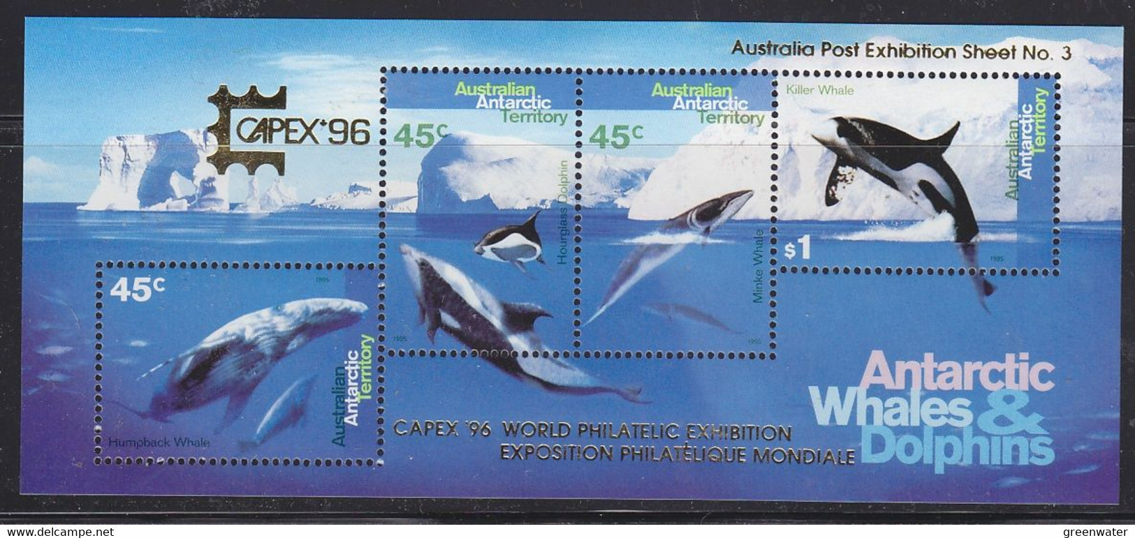 AAT 1996 Whales & Dolphins M/s Overprinted "Capex" ** Mnh (59654) ROCK BOTTOM - Neufs