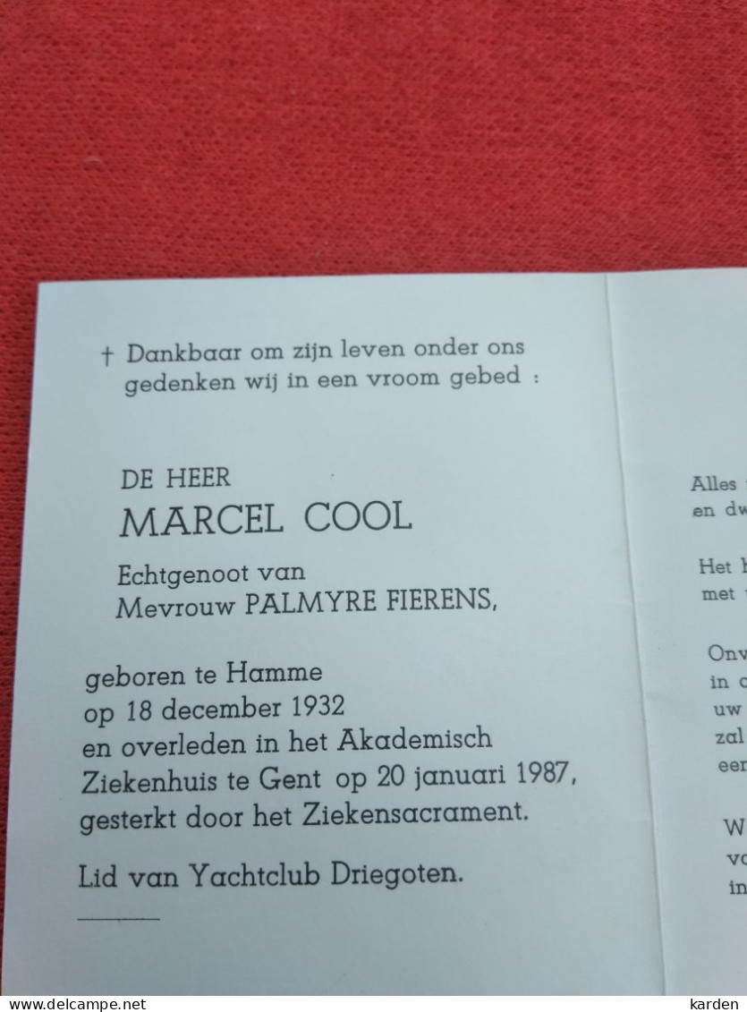 Doodsprentje Marcel Cool / Hamme 18/12/1932 Gent 20/1/1987 ( Palmyre Fierens ) - Religión & Esoterismo