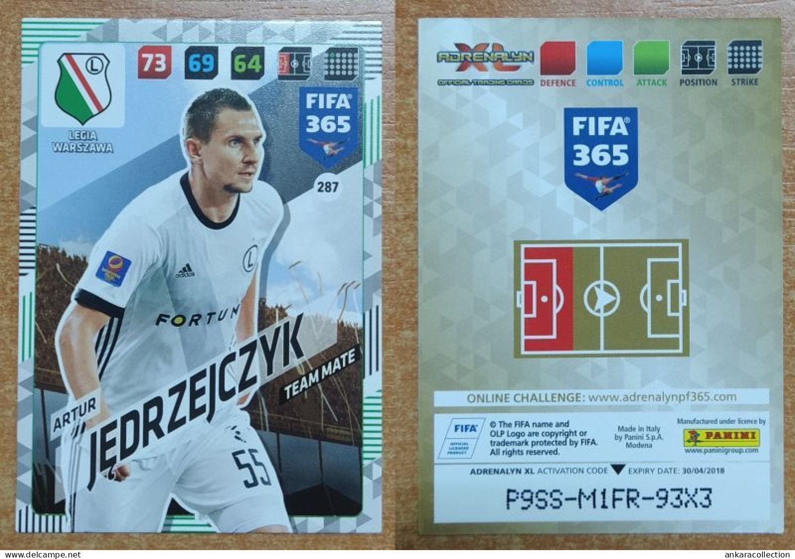 AC - 287 ARTUR JEDRZEJCZYK  LEGIA WARSZAWA  PANINI FIFA 365 2018 ADRENALYN TRADING CARD - Eiskunstlauf