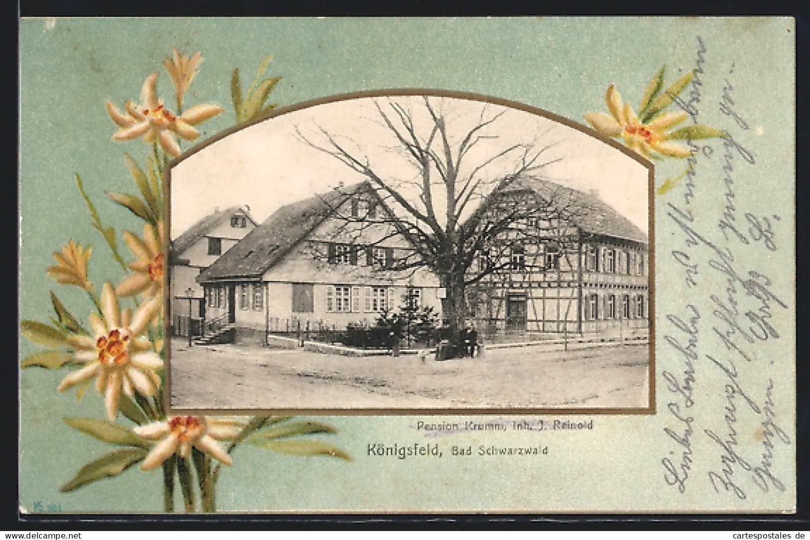 Passepartout-Lithographie Königsfeld /Baden, Pension Krumm J. Reinold, Edelweiss  - Baden-Baden
