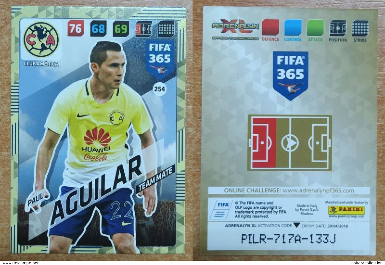 AC - 254 PAUL AGUILAR  CLUB AMERICA  PANINI FIFA 365 2018 ADRENALYN TRADING CARD - Skating (Figure)