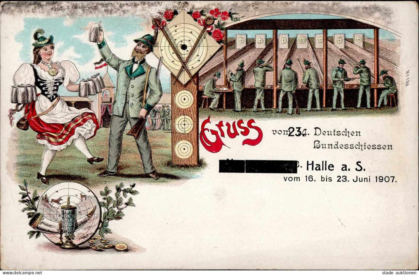 Halle Saale (o-4000) 23. Deutsches Bundesschießen 16. Bis 23. Juni 1907 Tracht I-II - Halle (Saale)