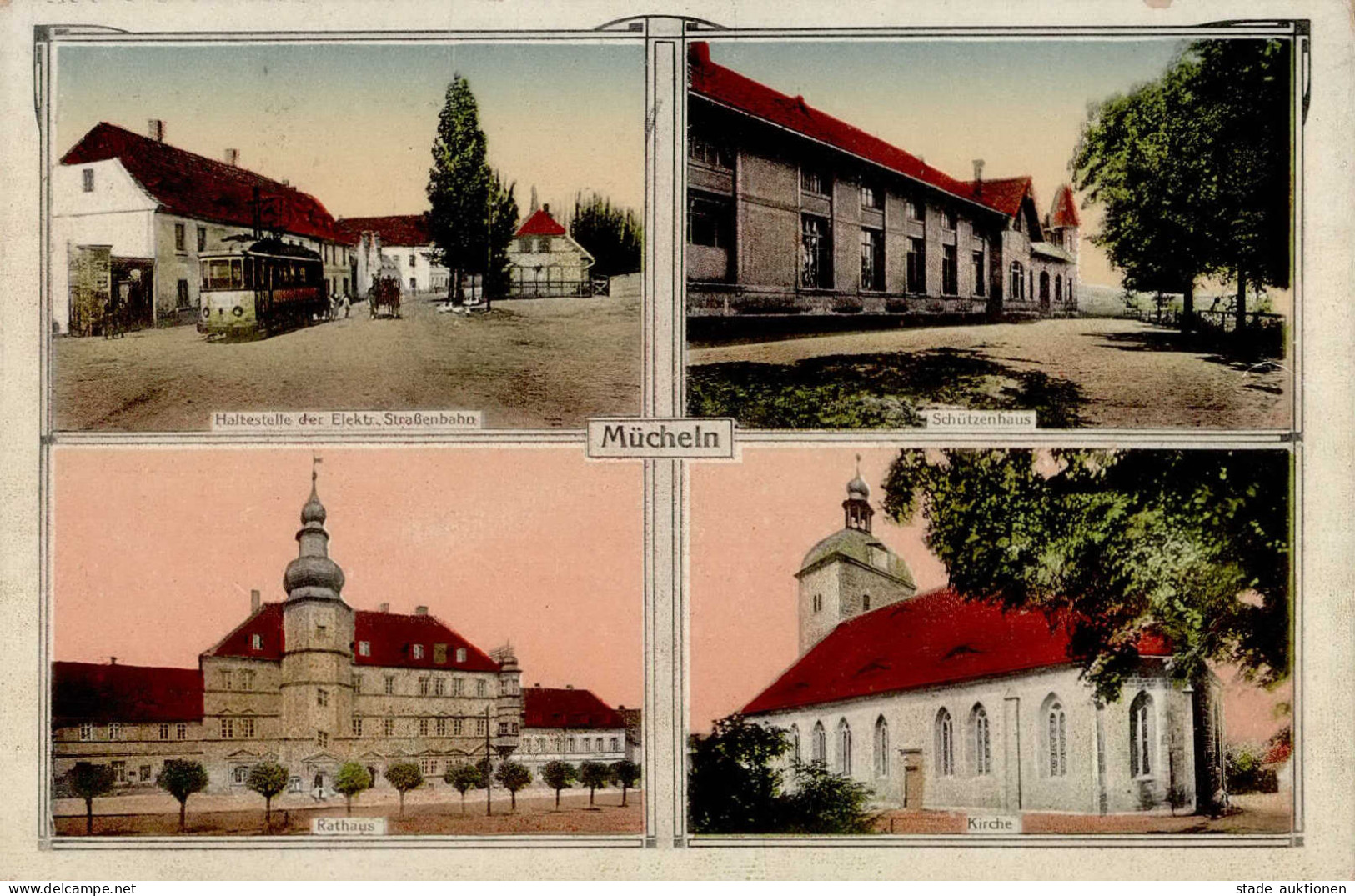 Mücheln (o-4207) Schützenhaus Straßenbahn Rathaus 1920 I- - Other & Unclassified