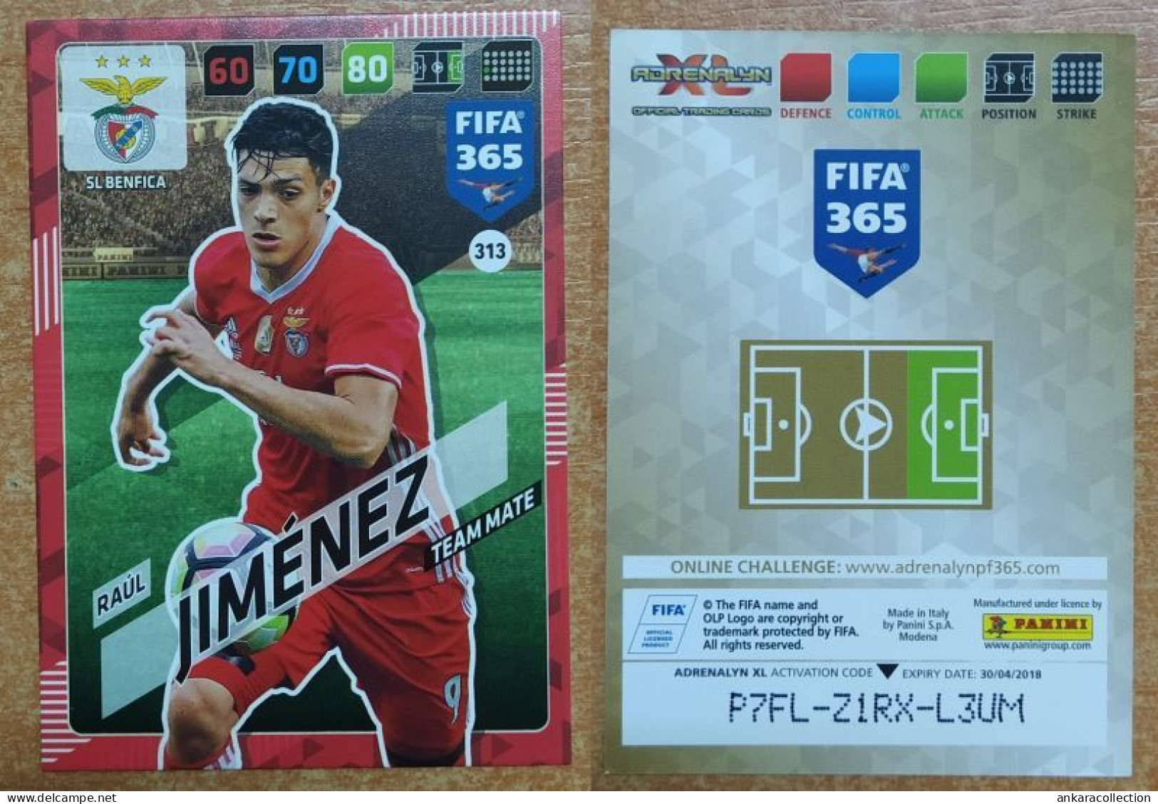 AC - 313 RAUL JIMENEZ  SL BENFICA  PANINI FIFA 365 2018 ADRENALYN TRADING CARD - Skating (Figure)