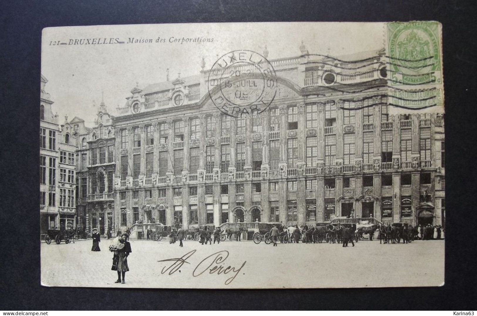 België - Belgique - CPA    Bruxelles - Maison Des Corporations - Used Card Bruxelles Depart Vers Paris 1909 - Universal Exhibitions