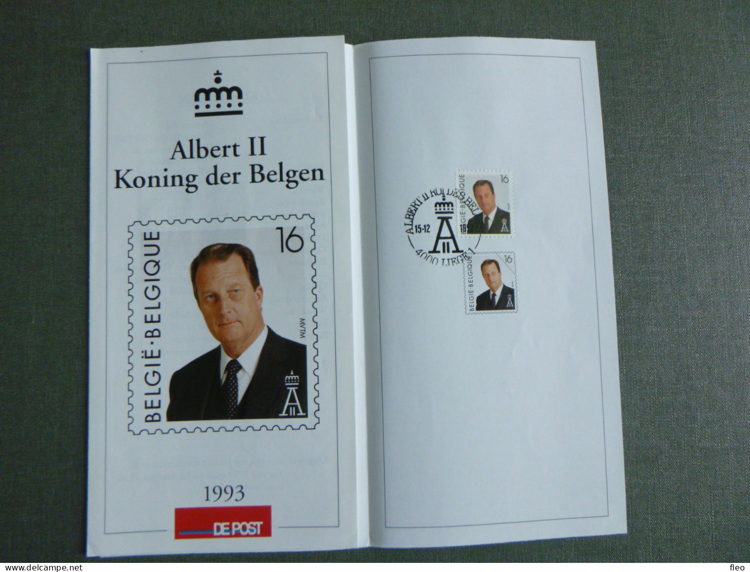 1993 2532  PF NL. HEEL MOOI ! Zegel  Met Eerste Dag Stempel : Albert II - Dépliants De La Poste