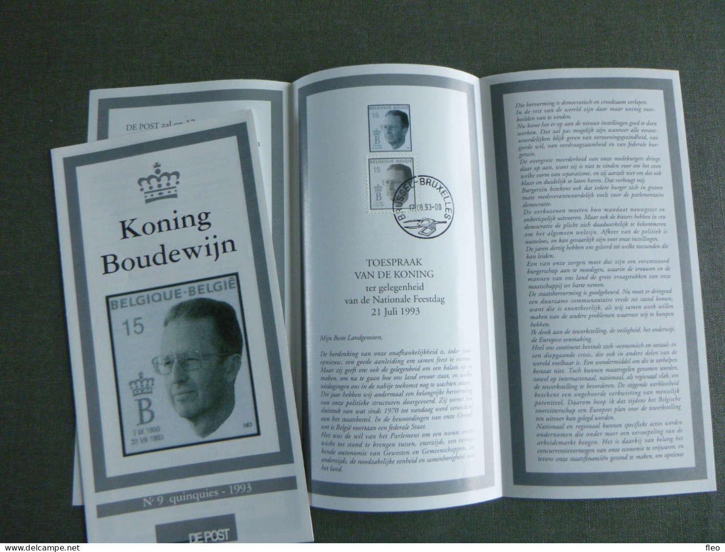 1991 2520  PF NL. HEEL MOOI ! Zegel  Met Eerste Dag Stempel : Koning Boudewijn Rouwzegel - Post Office Leaflets