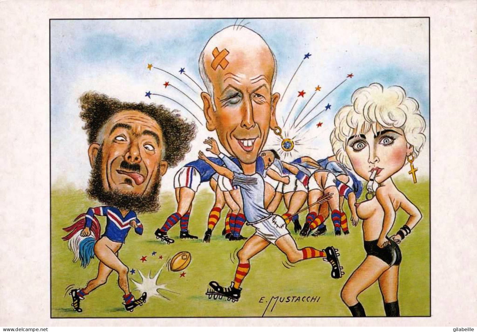  Illustrateur - Giscard D'Estaing Jouant Au Rugby Par Le Dessinateur E.MUSTACCHI - Non Classés