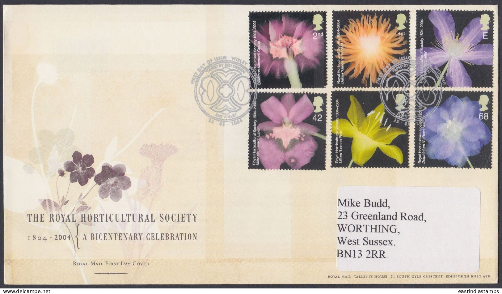 GB Great Britain 2004 FDC Royal Horticultural Society, Flowers, Flower, Lily, Shrub, First Day Cover - Brieven En Documenten