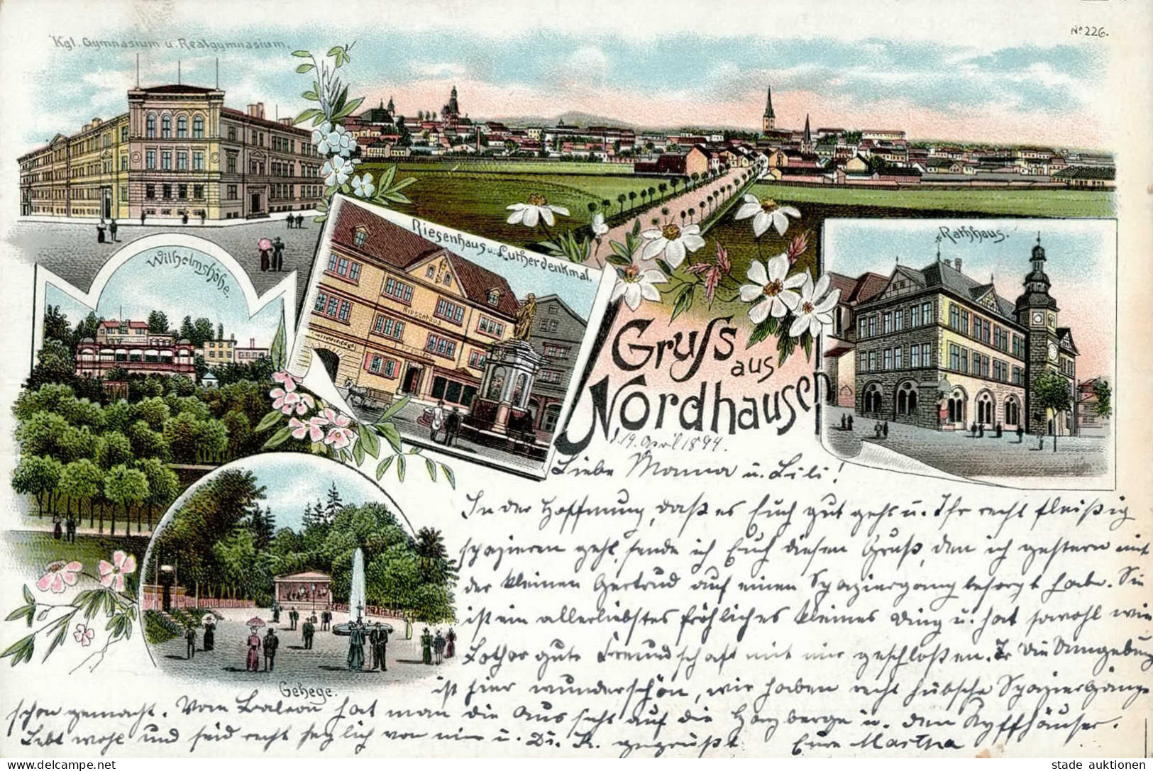 Nordhausen (o-5500) Gymnasium Realgymnasium Rathaus Wilhelmshöhe Lutherdenkmal  Riesenhaus Vorläufer 1894 I- - Other & Unclassified