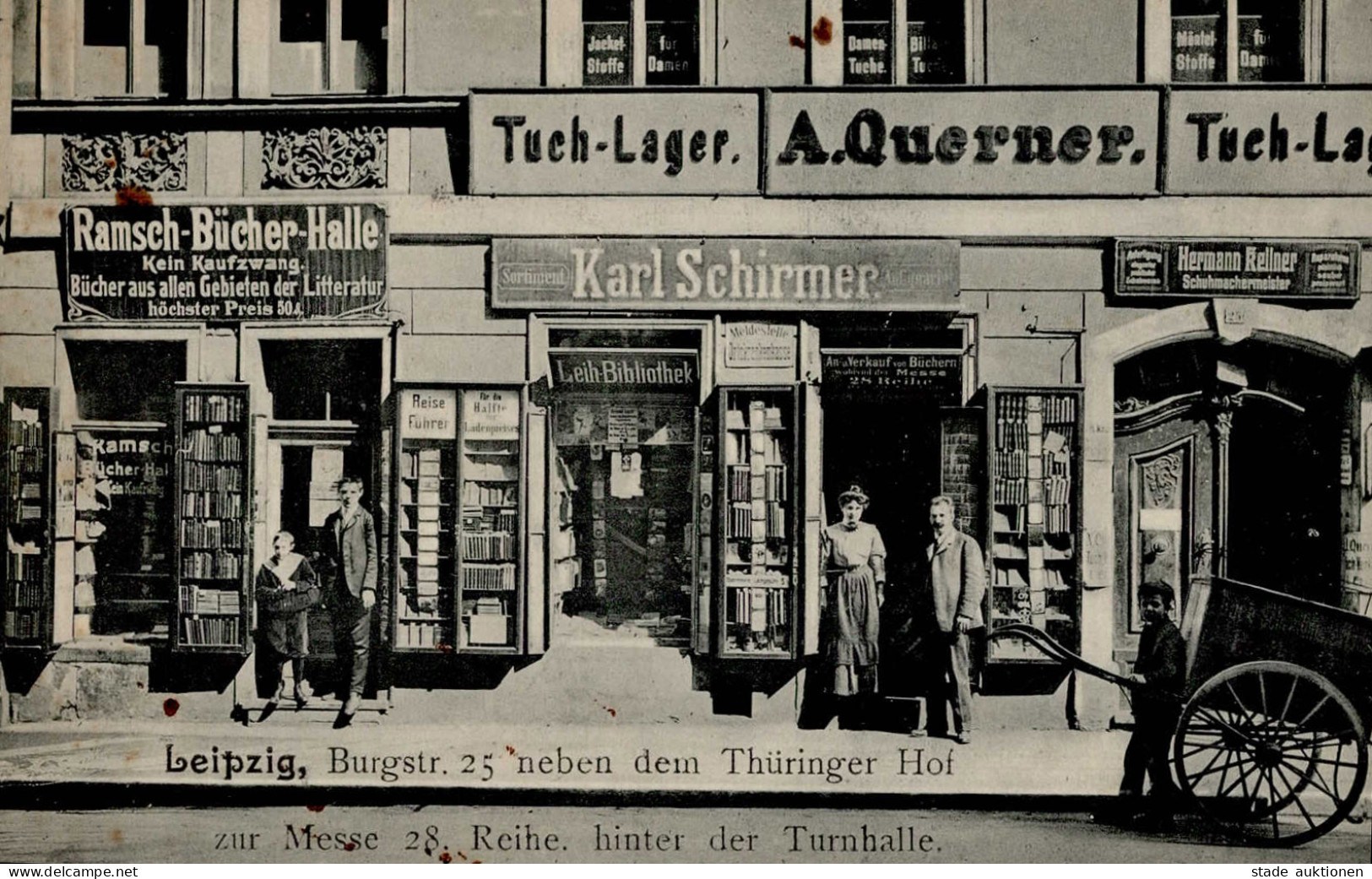 Leipzig (o-7000) Bücherhandlung Schirmer Tuchhandlung Querner Burgstrasse I-II - Leipzig