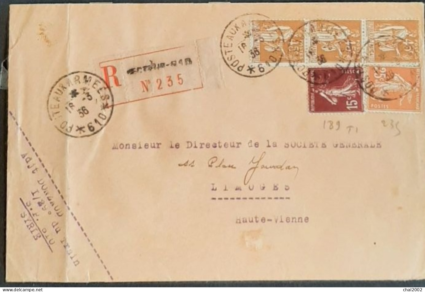 Lettre Recommandée Poste Aux Armées 610 SYRIE Pour LIMOGE 18 Mars 1936 - Storia Postale