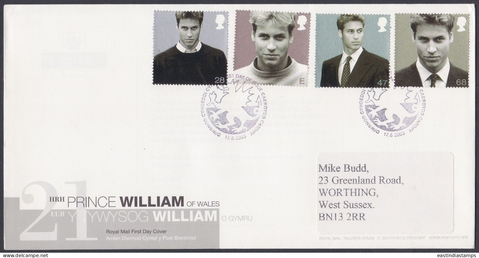 GB Great Britain 2003 FDC Prince William Of Wales, Royal, Royalty, British, First Day Cover - Briefe U. Dokumente