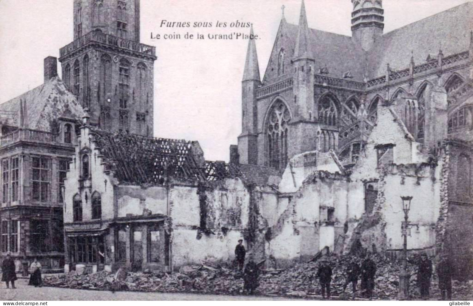 FURNES - VEURNE Sous Les Obus -  Un Coin De La Grand Place  - Guerre 1914 /1918 - Veurne