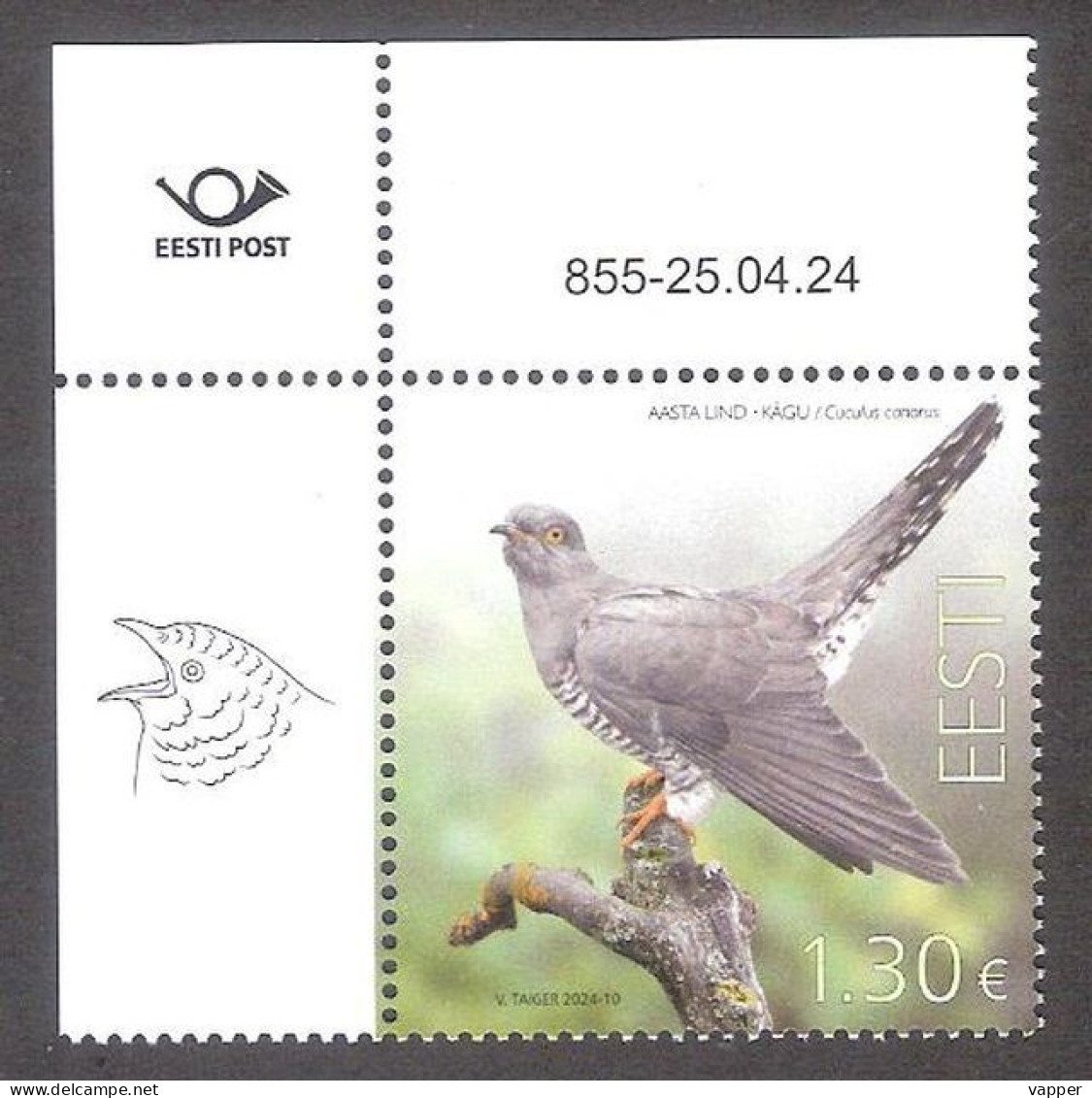 Bird Of The Year -the Common Cuckoo Estonia 2024 MNH Corner Stamp With Issue Nr Mi 1103 - Kuckucke & Turakos