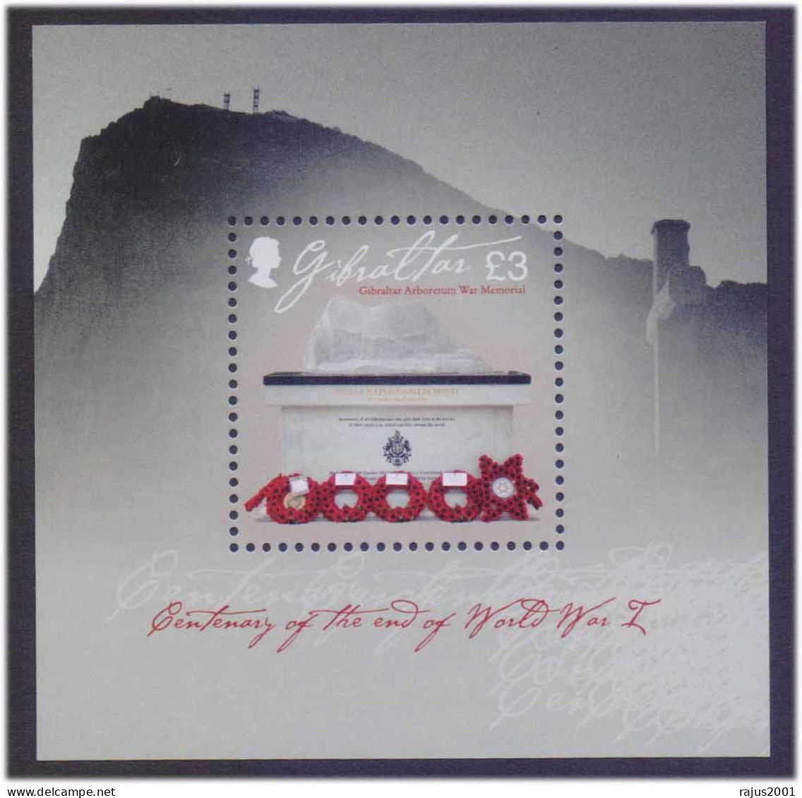 Centenary Of The End Of World War I, WW1, Arboretum War Memorial Gibraltar High Value MS MNH - Militaria