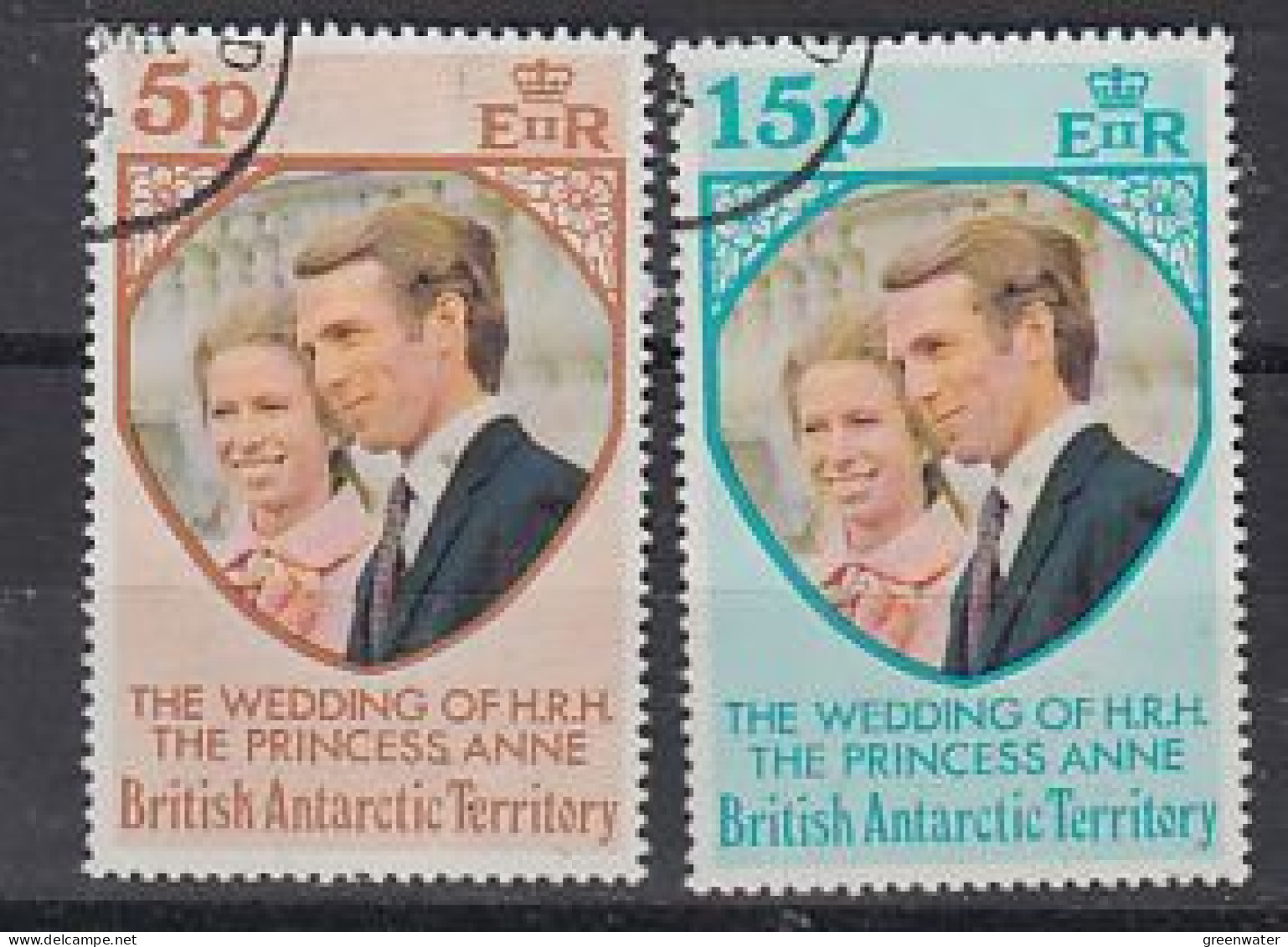 British Antarctic Territory (BAT) 1973 Royal Wedding Princess Anne 2v Used (59655) - Usati