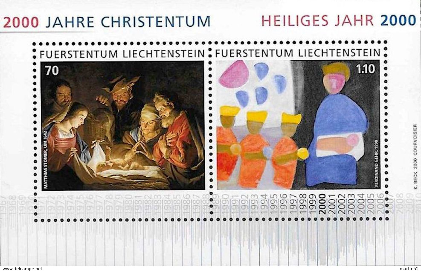 Liechtenstein 2000: "2000 JAHRE CHRISTENTUM - HEILIGES JAHR 2000" Zu 1168 Mi 1224-25 Block 17 Yv BF 19 ** MNH - Blocks & Sheetlets & Panes