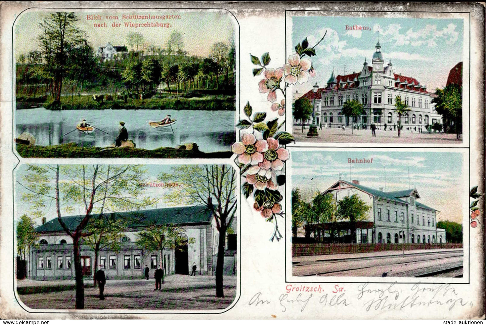 Groitzsch (o-7222) Rathaus Bahnhof Schützenhaus 1906 I- - Autres & Non Classés