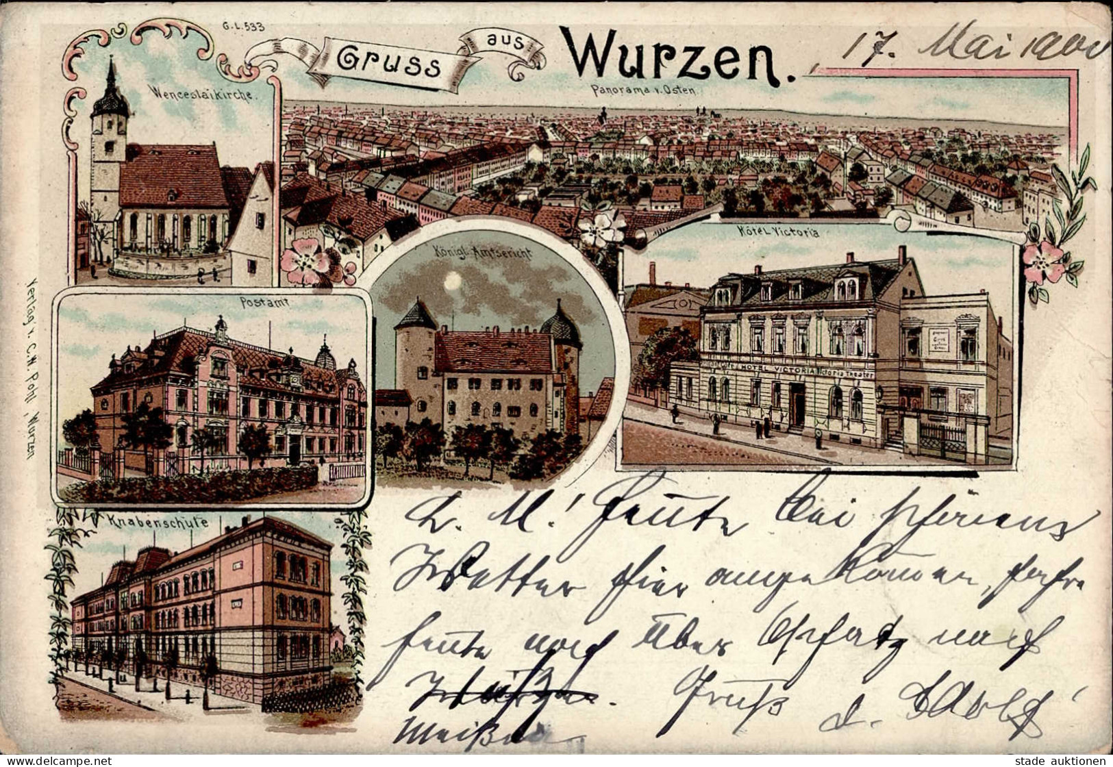 Wurzen (o-7250) Amtsgericht Hotel Victoria Postamt Knabenschule 1900 II (Stauchung) - Other & Unclassified