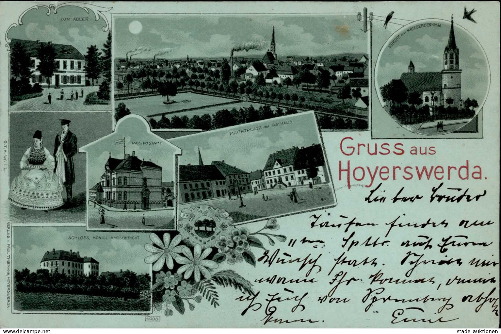 Hoyerswerda (o-7700) Mondschein-Karte Gasthaus Zum Adler Postamt Amtsgericht Tracht 1898 I- - Other & Unclassified