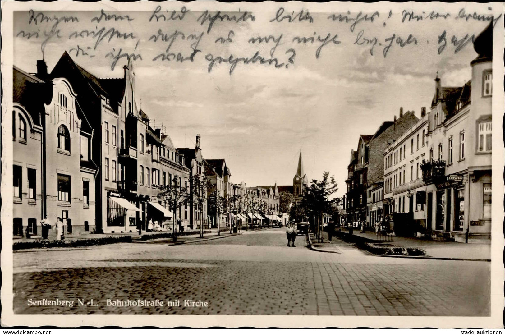 Senftenberg (o-7840) Bahnhofstrasse KIrche Friseur Foto-Ak 1940 I- (Marke Teilweise Entfernt) - Other & Unclassified