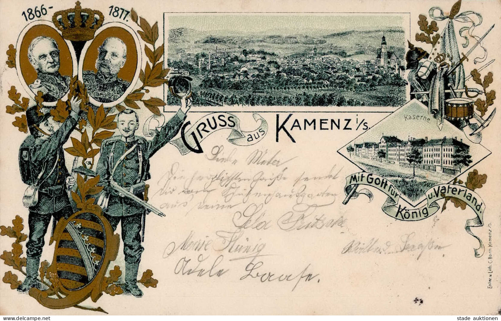 Kamenz (o-8290) Kaserne König Vaterland 1899 I-II (fleckig) - Other & Unclassified