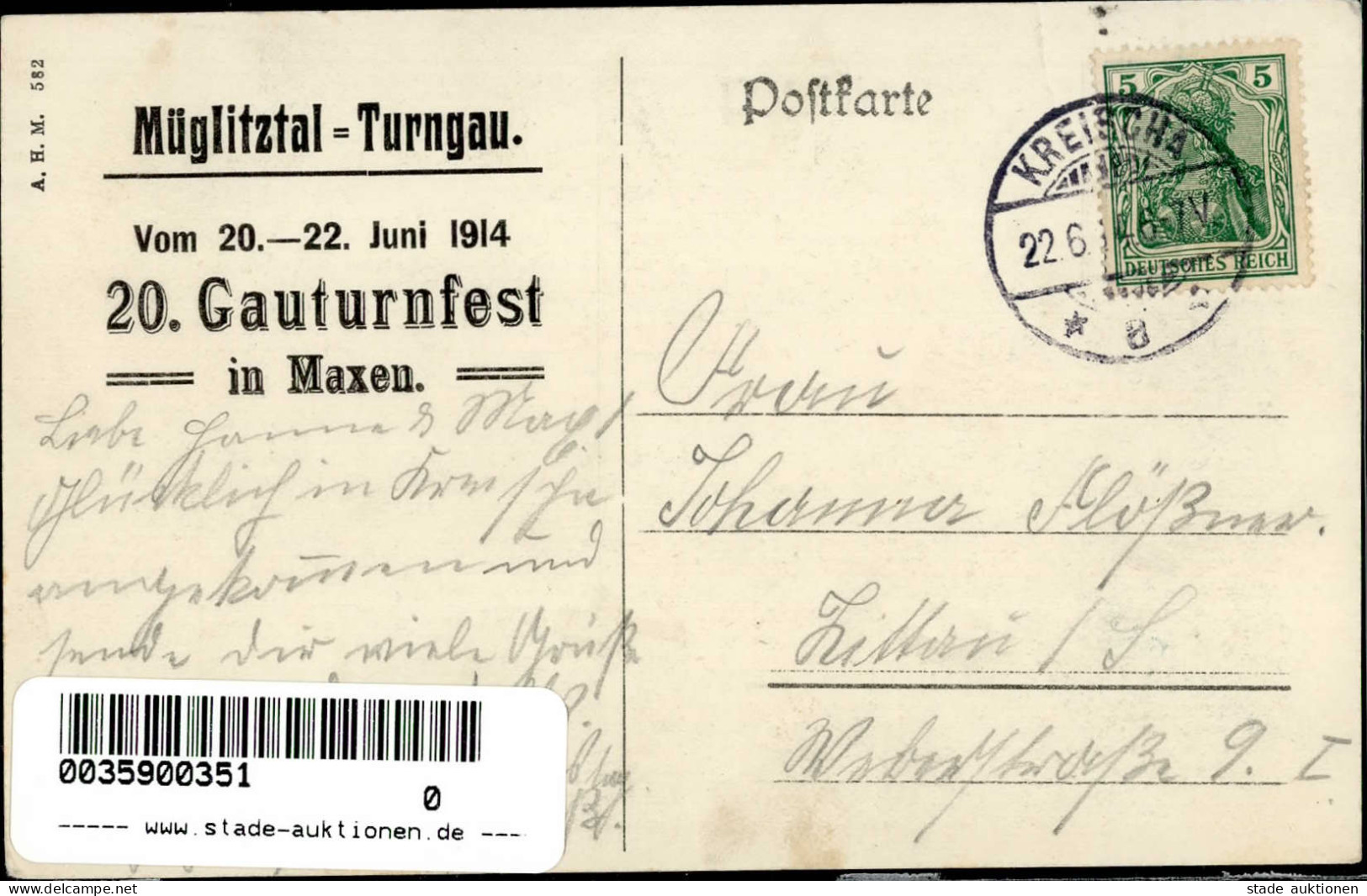 Maxen (o-8301) 20. Gauturnen 20.-22. Juni 1914 I-II (Stauchung, Fleckig) - Autres & Non Classés