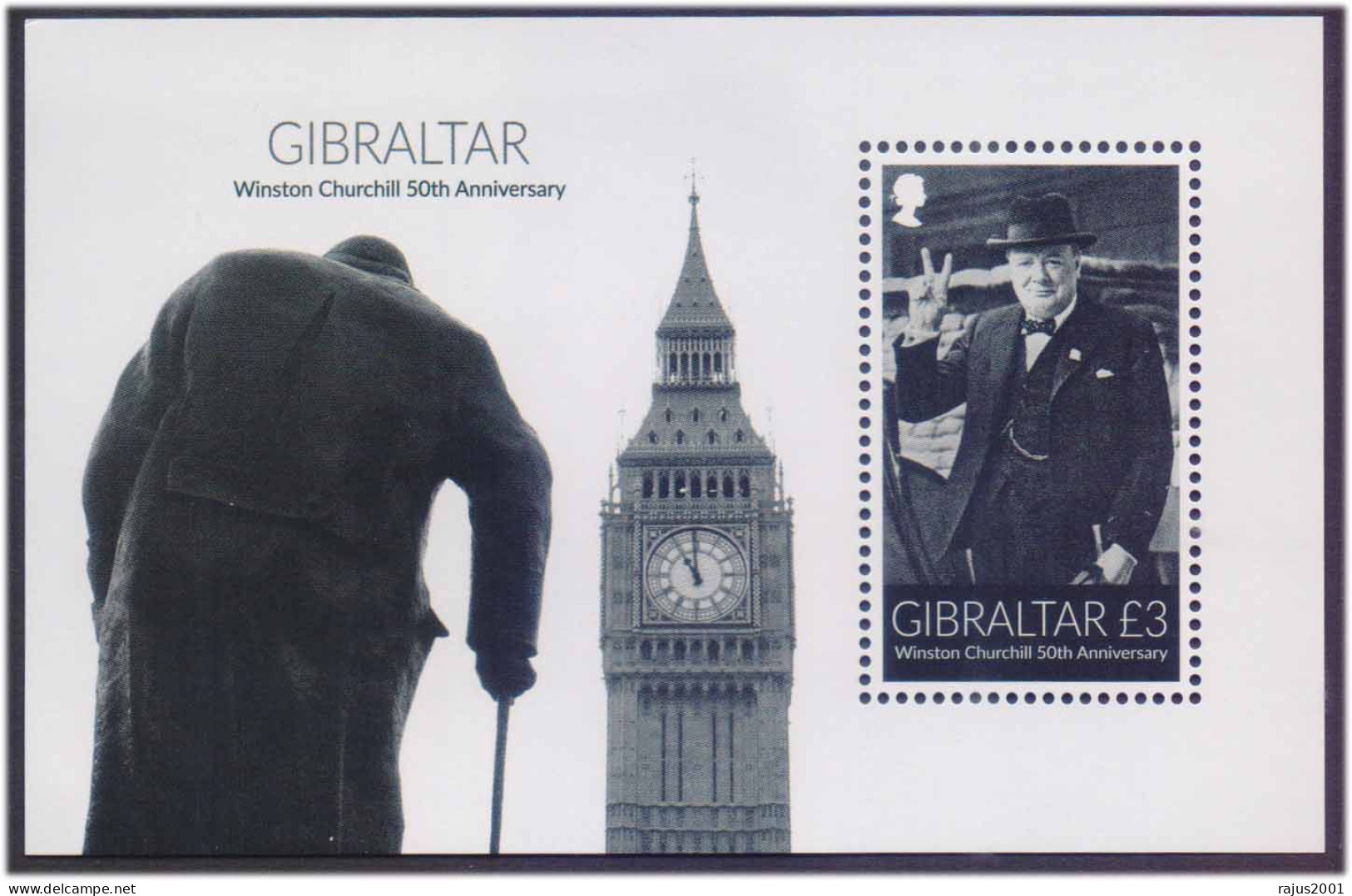 Sir Winston Churchill, Literature, Great Mason, Freemason, Freemasonry Nobel Prize, High Value Gibraltar MS MNH - Freemasonry