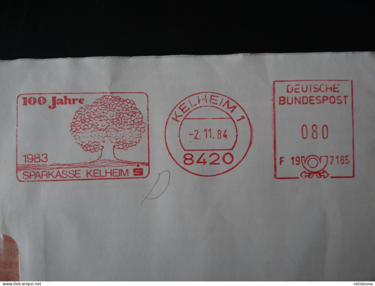 8420 Kelheim - 100 Jahre Sparkasse Kelheim - Maschinenstempel Rot 1984 - Máquinas Franqueo (EMA)