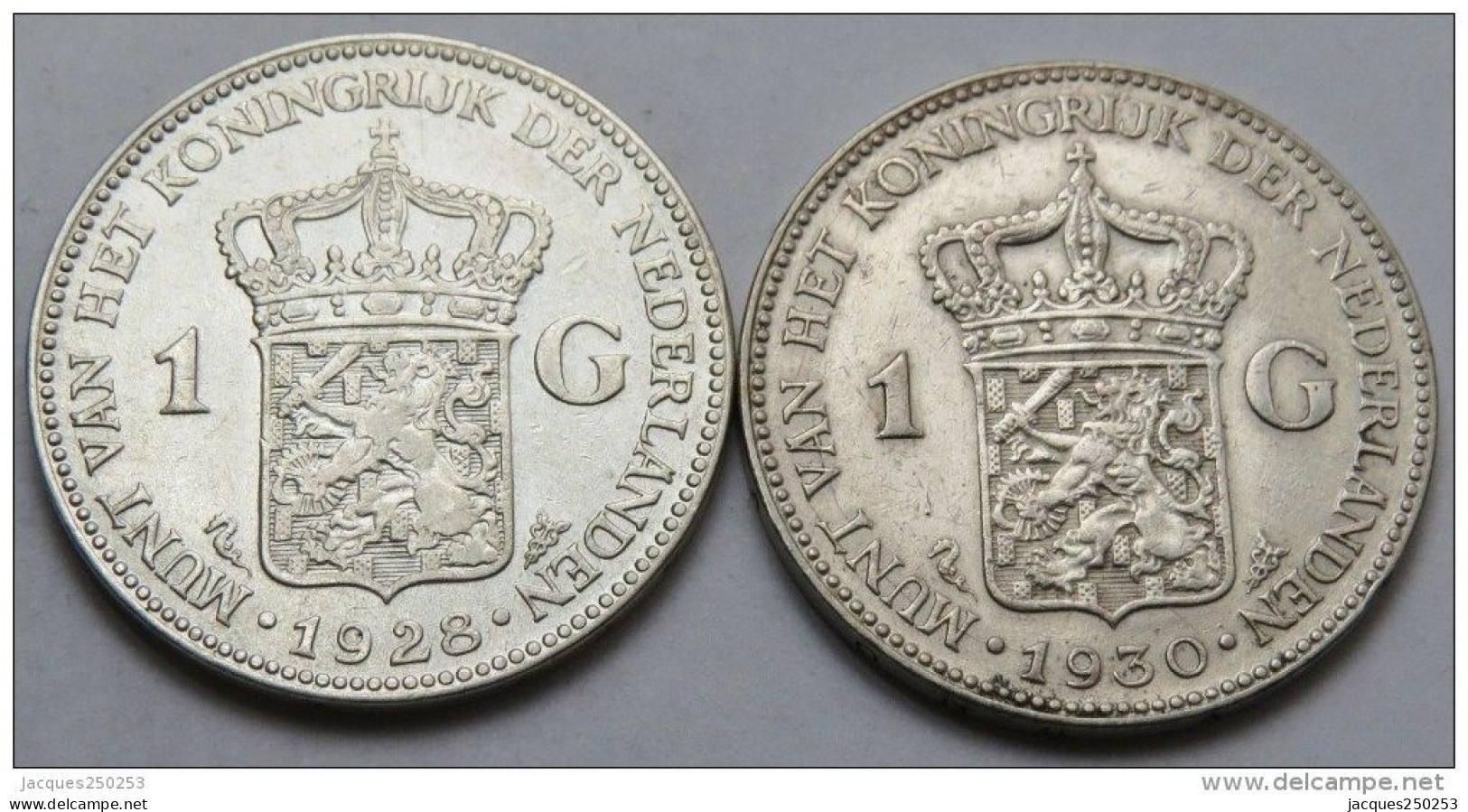 2 X GULDEN 1928 Et 1930 NEDERLAND , WILHELMINA , ZILVER .720 , 28 Mm , 10 G Qualité - 1 Gulden