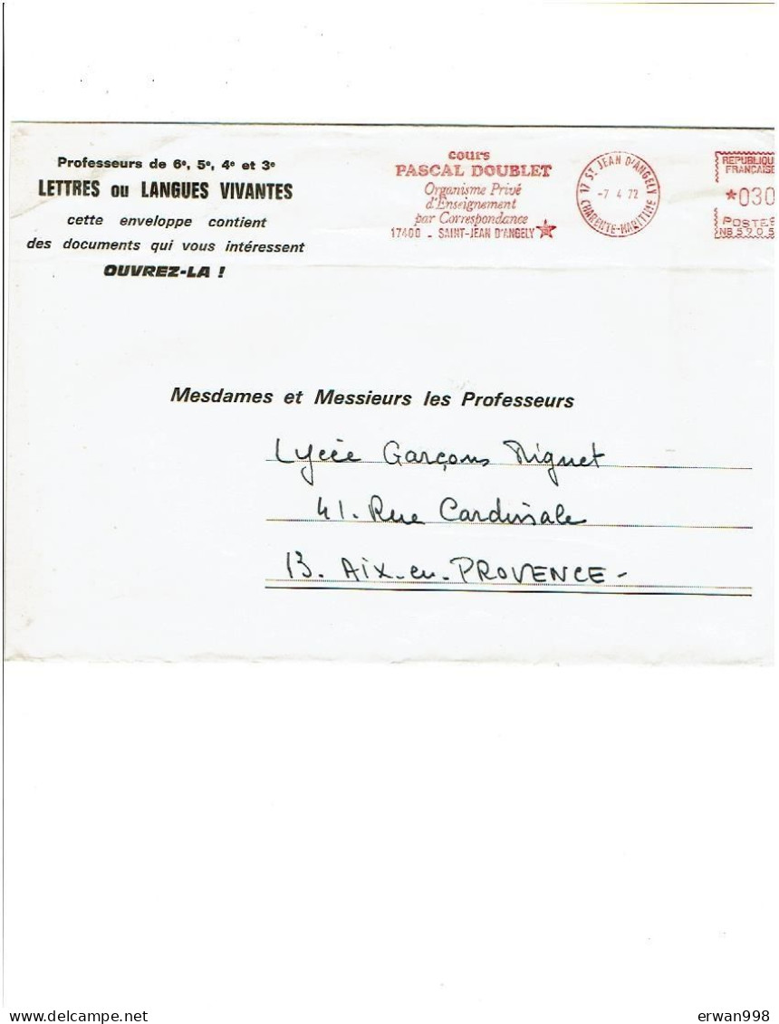 17  EMA Rouge Du 7/04/1972 Cours Privé Enseignement Par Correspondance Pascal DOUBLET  1145 - Freistempel