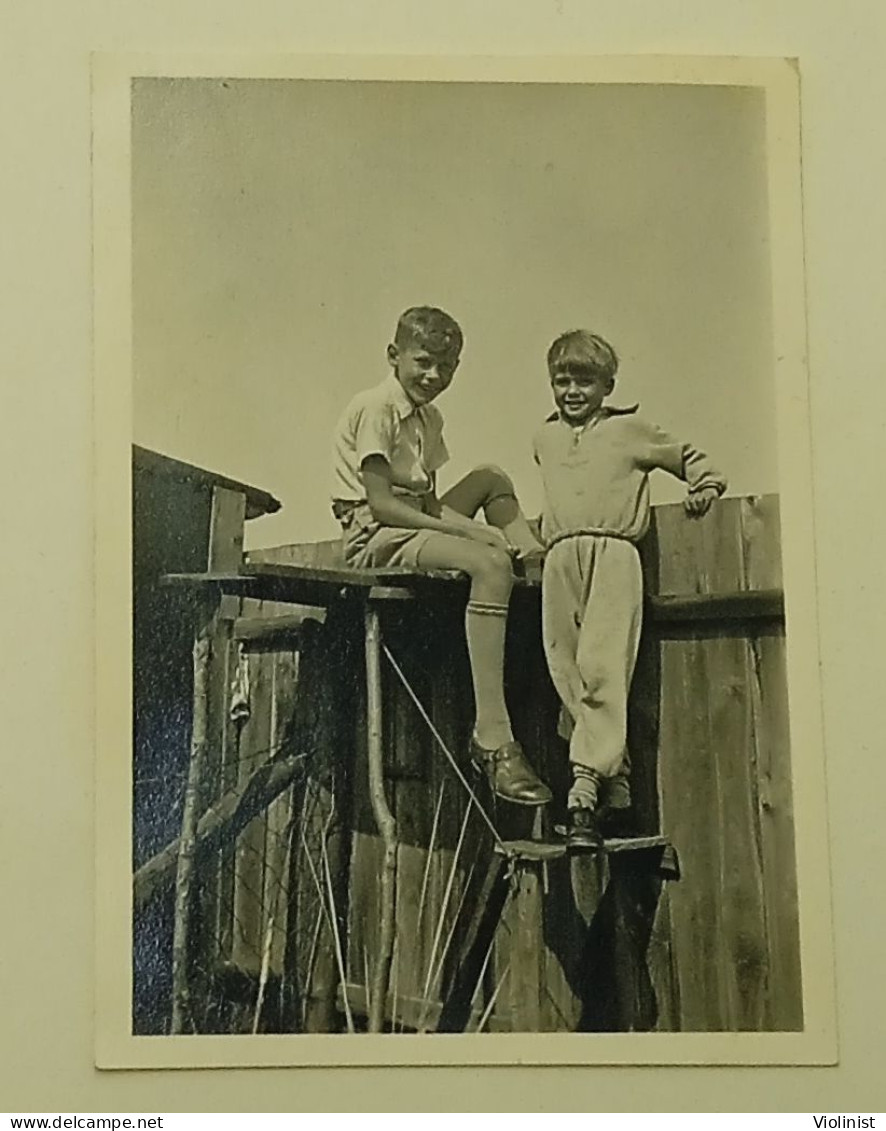 Two Boys On A Wooden Fence - Personnes Anonymes