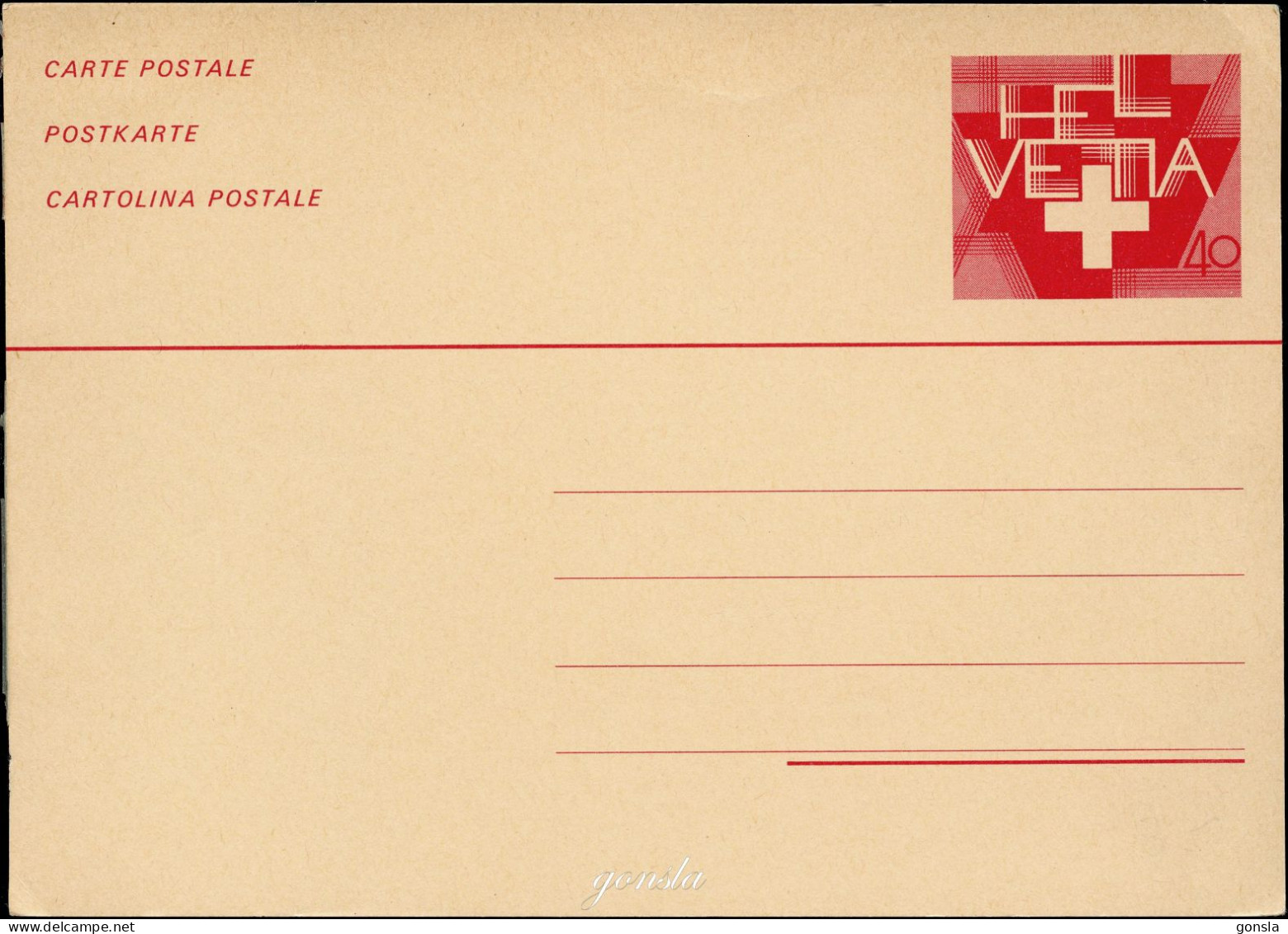 CARTE POSTALE DE CORRESPONDANCE : Carte Entier Postale Avec Timbre Imprimé "Helvetia 40" - Postwaardestukken