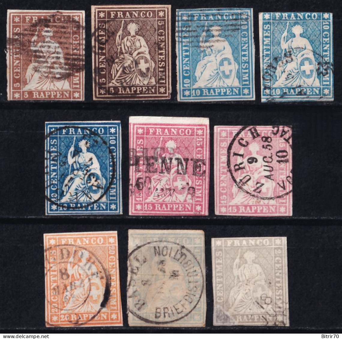 Suiza.  1854-62  Helvetia, Distintos Valores - Oblitérés