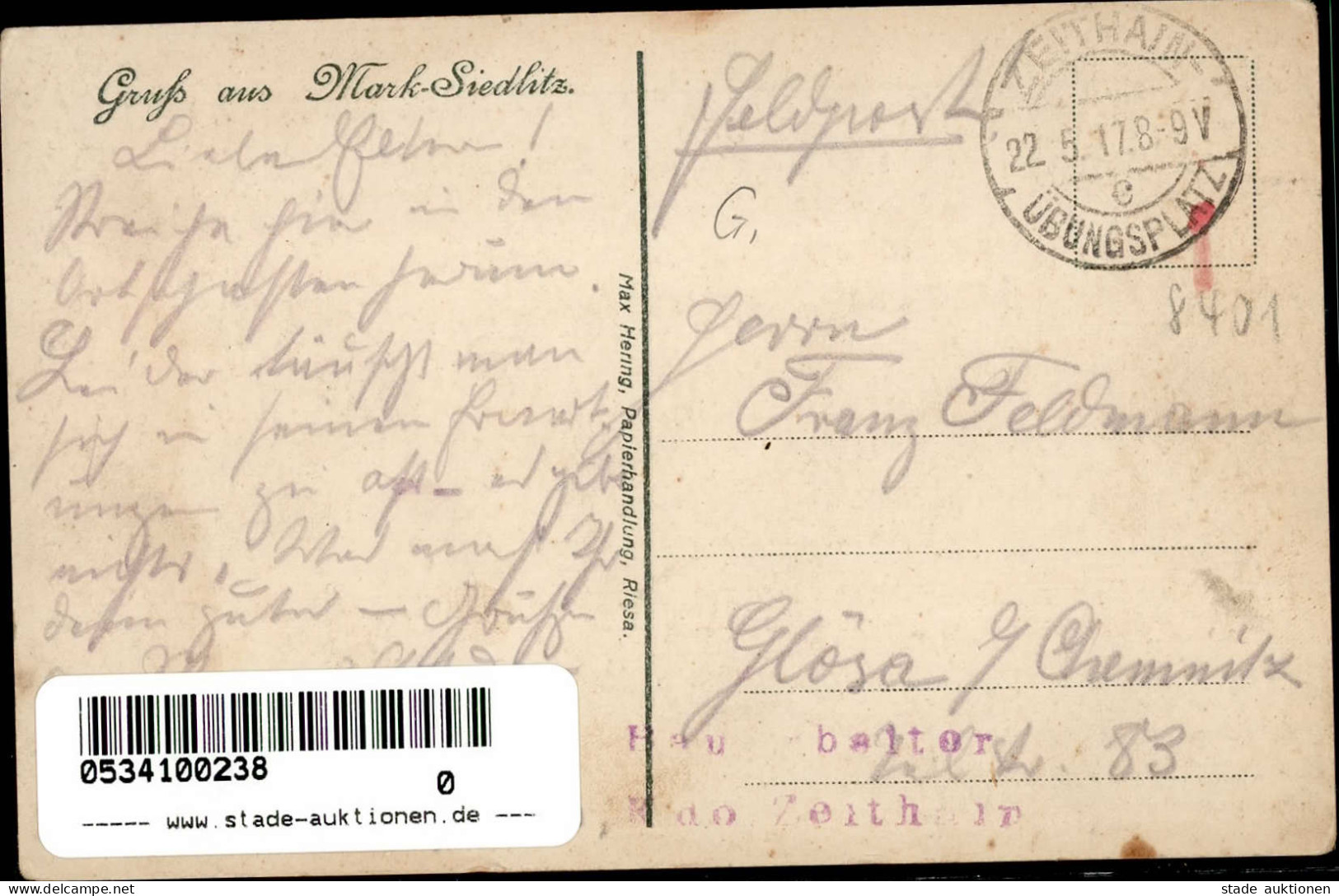 Marksiedlitz (o-8401) 1917 I-II (Ecken Abgestossen) - Autres & Non Classés